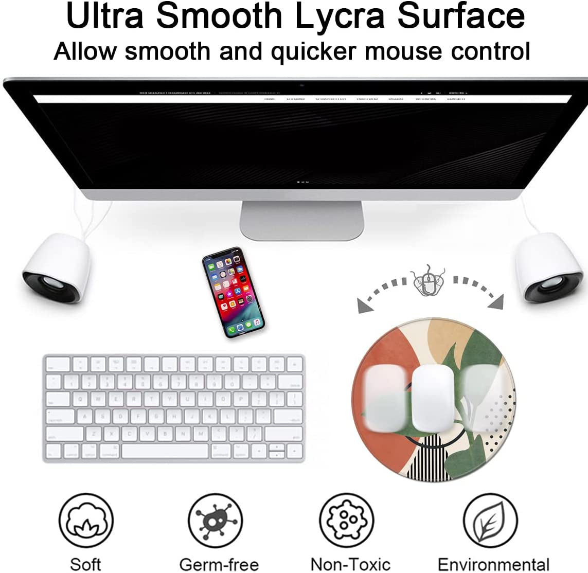 Mouse Pad with Stitched Edge, Premium-Textured Mouse Mat with Waterproof Non-Slip Rubber Base, Cute round Mousepad for Laptop Computer Office Desk Accessories,7.9 X 7.9 Inch,Modern Abstract