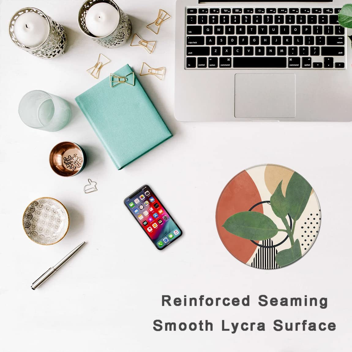 Mouse Pad with Stitched Edge, Premium-Textured Mouse Mat with Waterproof Non-Slip Rubber Base, Cute round Mousepad for Laptop Computer Office Desk Accessories,7.9 X 7.9 Inch,Modern Abstract